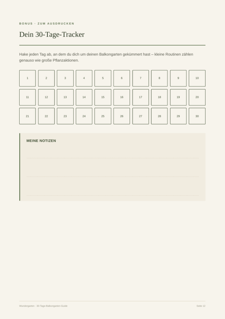 Beispielseite: Dein 30-Tage-Tracker zum Ausdrucken