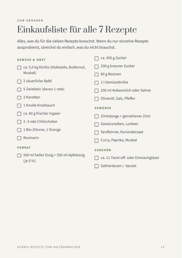 Beispielseite: Einkaufsliste zum Abhaken