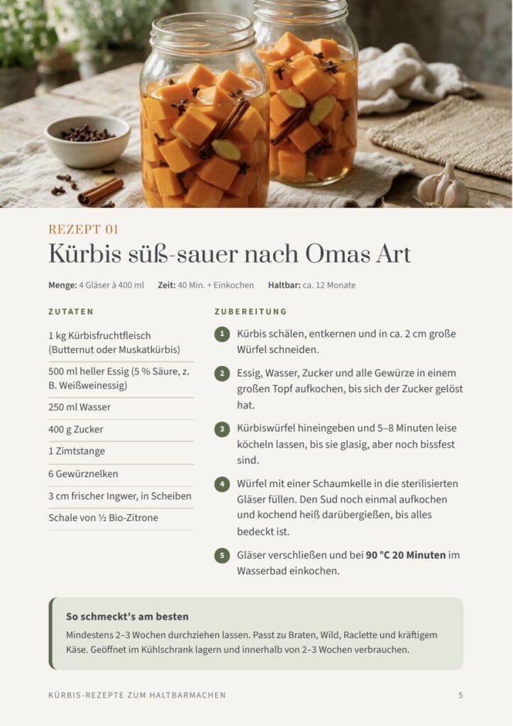 Beispielseite: Rezept Kürbis süß-sauer nach Omas Art