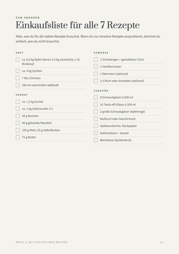 Beispielseite: Einkaufsliste zum Abhaken