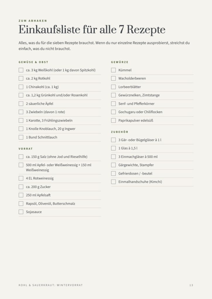 Beispielseite: Einkaufsliste zum Abhaken